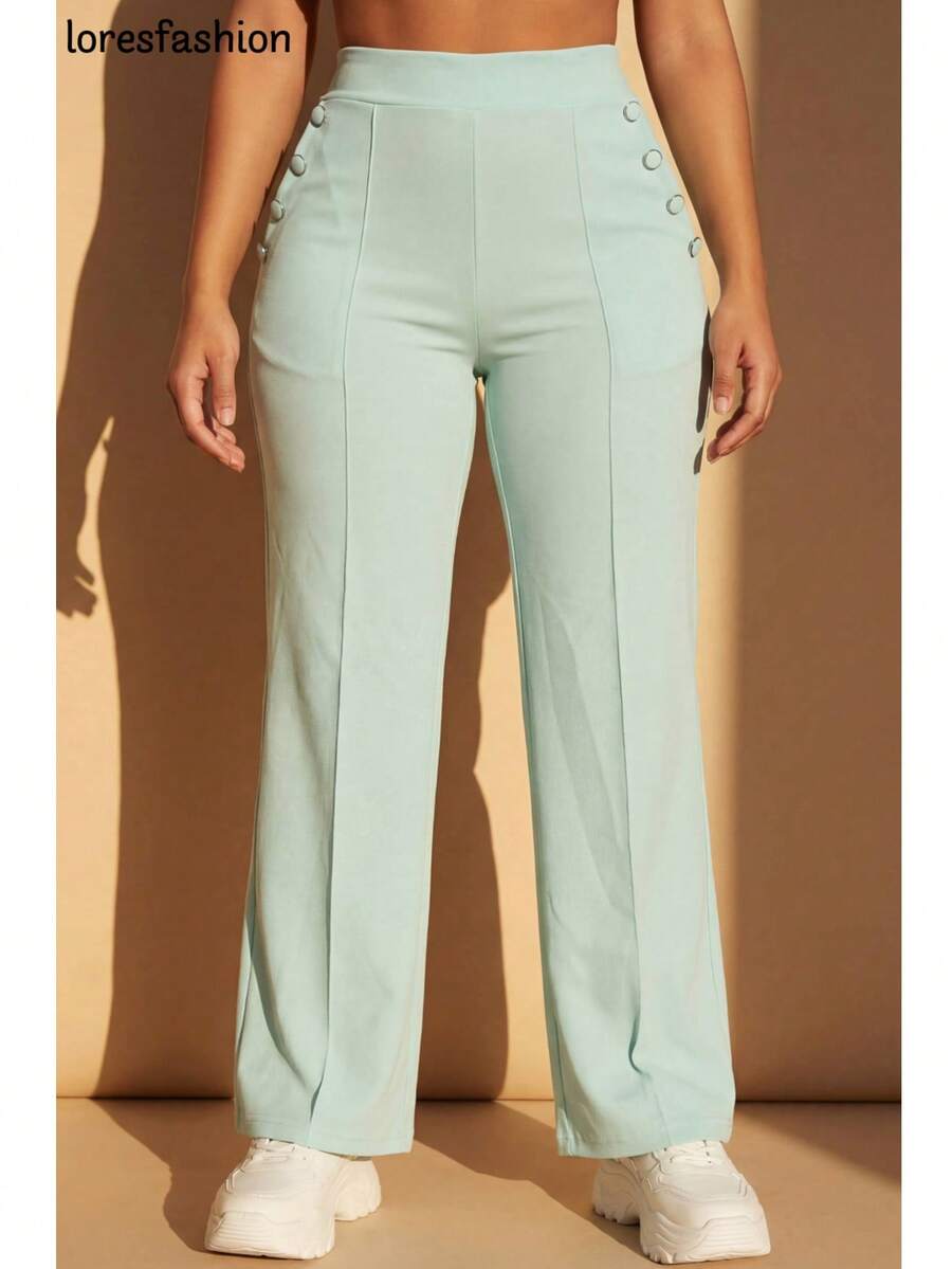 Pantalón de vestir mujer cintura alta pierna ancha stretch crepé casual elegante para oficina reuniones eventos bolsillos pretina elasticada botón forrado antiarrugas sin transparencia suave