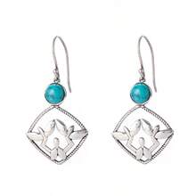 1对波西米亚风绿松石菱形叶子吊坠耳环 - 彩色 - 查看 7