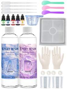 240毫升-500毫升环氧树脂套装 - 环氧树脂浇注套装 - 透明环氧树脂套装 - 自流平、高光泽、不泛黄、无气泡浇注树脂，适用于工艺品、桌面、DIY，1:1比例 - Epoxy Resin - 查看 10