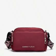LOLA Women's Shoulder Bag, BIMBA Shoulder Bag, Mother-Daughter Bag, Small Square Bag, Waterproof Women's Bag With Zipper. - 銀標酒紅黑帶粉字 - 查看 1