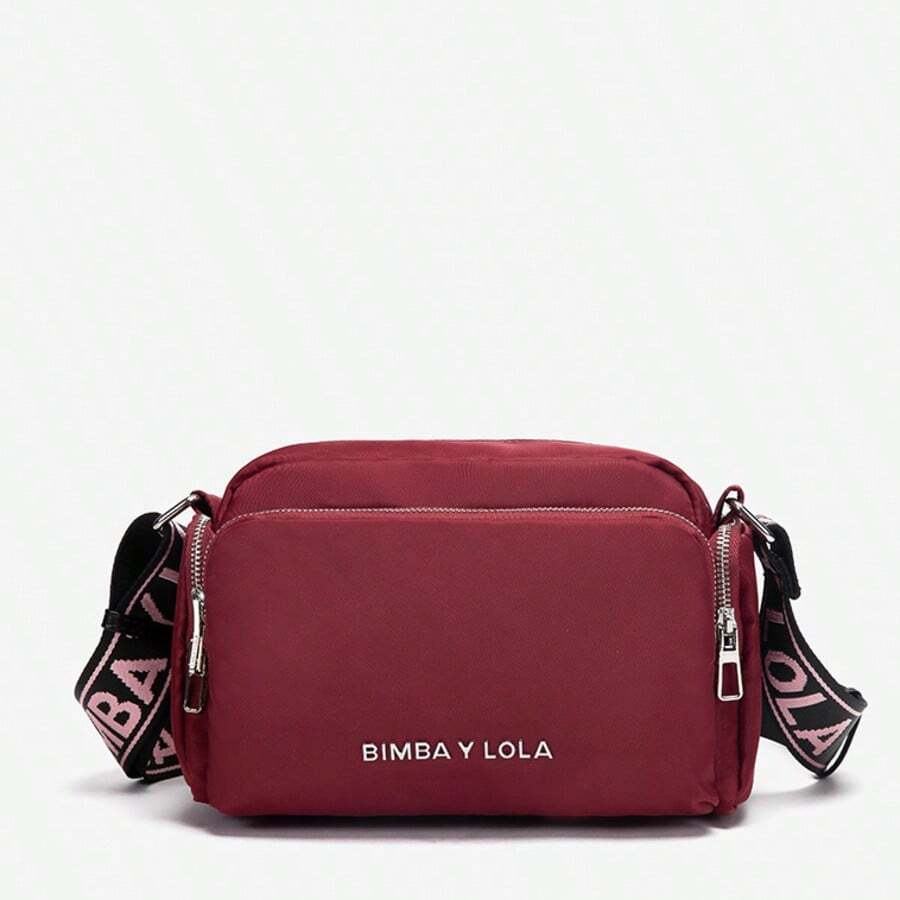 LOLA Women's Shoulder Bag, BIMBA Shoulder Bag, Mother-Daughter Bag, Small Square Bag, Waterproof Women's Bag With Zipper. - 銀標酒紅黑帶粉字 - 查看 1