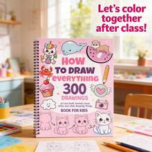 [Back To School Essential] 300 Beginner's Drawing Tutorials | Animals + Food + Gifts + Cute Items | Step-By-Step Instructions, Friendly For Beginners | Spiral Binding For Easy Flipping, Kids-Friendly Illustrated Handbook - Single Piece - View 1