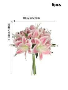 6件 11.81吋人造百合花，12個花頭 | 適用於婚禮、母親節、家居裝飾、節日桌飾、花園裝飾、生日派對、婚禮花束。(1/6/12件) - 彩色 - 查看 12