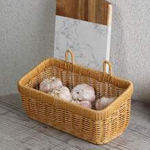 2 Pack Wall Hanging Woven Basket - Egg Ginger Garlic Ns Storage Box Solution Storage Basket, Large Capacity Plastic Imitation Vine Fruit Basket Kitchen Onion Weaving, For Kitchen Vegetables And Spices, Rustic Kitchen Organiser - 查看 3