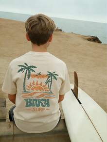 Tween Boys Casual Printed Crew Neck Short Sleeve T-Shirt, Summer Top - Apricot - View 8