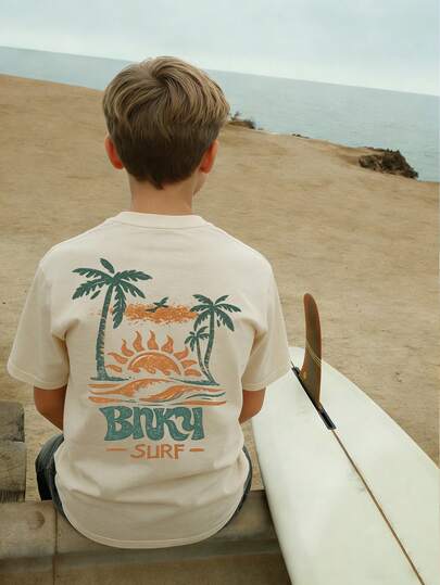 Tween Boys Casual Printed Crew Neck Short Sleeve T-Shirt, Summer Top