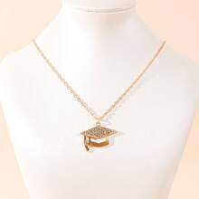 1pc Minimalist Creative Alloy Rhinestone Studded Graduation Cap Pendant Necklace, Suitable For Women - Graduation Season Necklace - View 5