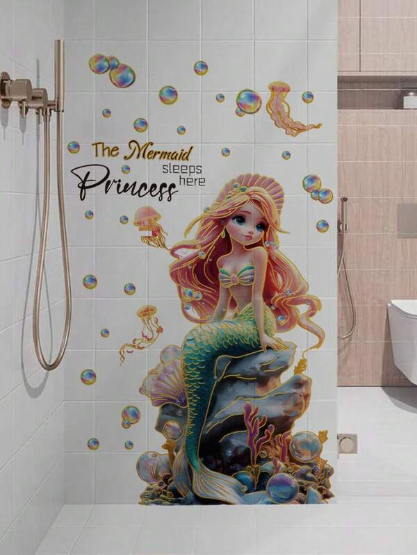 1pc Colorful Bubble Pearl Seashell Mermaid Wall Decal Sticker, Removable Decoration For Bedroom, Living Room, Princess Room