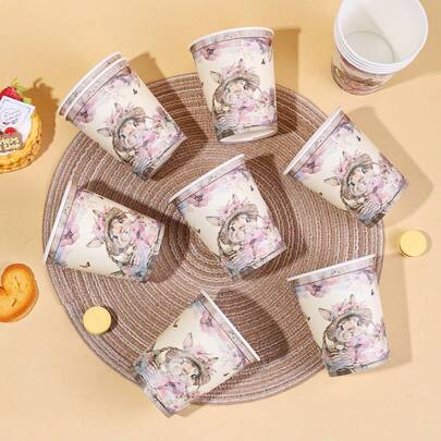 10/20/40个装，春季花卉兔子纸杯，9盎司一次性派对杯，饰有可爱的兔子、水彩花帽和篮子图案，复古花卉兔子纸杯，适用于复活节庆祝活动、春季派对、新娘送礼会餐桌装饰和花园下午茶派对。