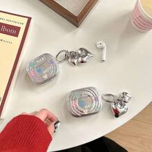 1pc Heart-Shaped Sticker Candy Earphone Protective Case, Suitable For Airpods 4th Gen, Multi-Model, Colorful Heart Element Earphone Protective Shell, Wavy Electroplated Colorful Heart Bluetooth Earphone Case, Silicone Earphone Cover, Earphone Accessories, Earphone Case - Silver - View 7