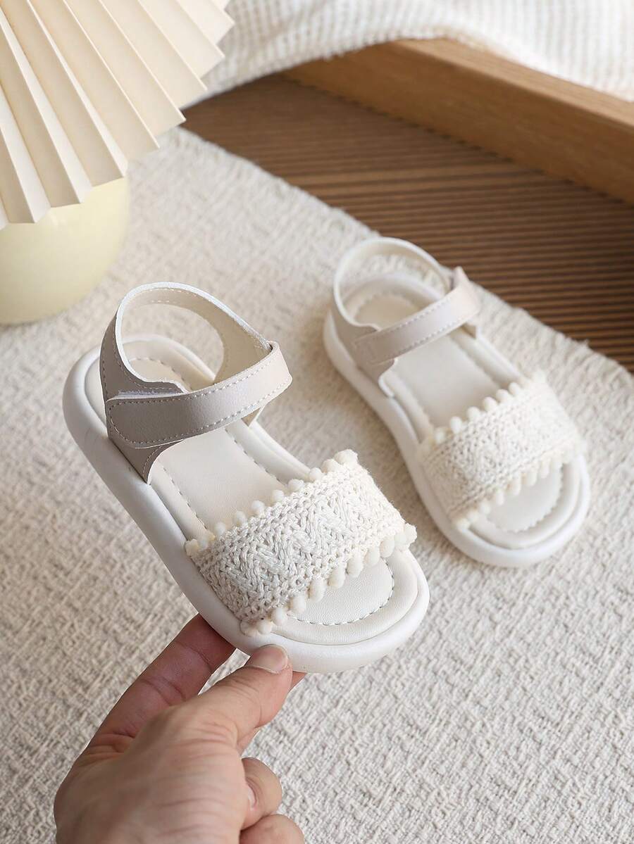 Kids Woven Open Toe Sandals, Girls Hook And Loop Strap Easy On/Off, Non-Slip Soft Sole, Kindergarten Outdoor Casual Sandals - White - View 1