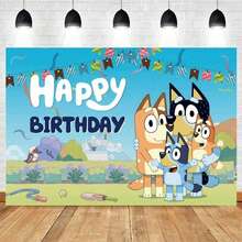 1 tấm vải phông nền sinh nhật Bluey, trang trí tiệc sinh nhật, chụp ảnh, banner, đạo cụ chụp ảnh, hoàn hảo cho tiệc sinh nhật, banner (kiểu ngẫu nhiên) - Nhiều màu - Xem 3