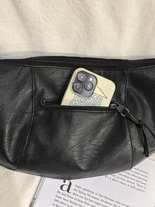 peach tree 可调节肩带手提包，拉链封口单肩包，男女通用休闲纯色斜挎包，大容量邮差包，送给年轻人的圣诞礼物 - 黑色 - 查看 9