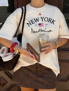 女款圓領短袖基礎 T-shirt，柔軟親膚面料，休閒日常街頭風百搭上衣 - 白色 - 查看 10