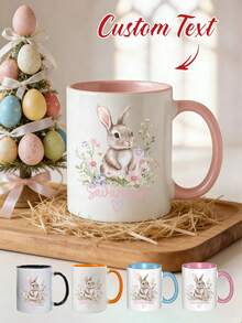 Custom Name Easter Mug – Personalized Bunny Love Rabbit Design,Bunny Rabbit & Flowers, Custom Mug, Easter Gift, Perfect For Friends, Her, Animal Lovers, Valentine's Day, Coffee & Tea Time, Daily Use, Home & Office, Special Occasions - Multicolor - View 1