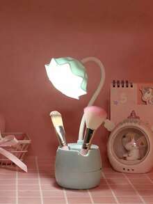 1pc LED Desk Lamp, USB Rechargeable, Cute Flower Shaped Study Lamp, Bedroom Bedside Reading Light - Multicolor - View 10