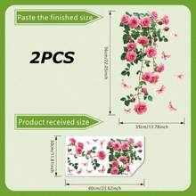 1pc Pink Flower Wall Sticker, Bathroom Wall Decal, Home Decor Sticker, Living Room Bedroom Wall Sticker, Kids Room Wall Decal, Door Sticker, Girls Room Decoration - Multicolor - View 13