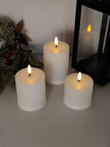 3pcs Rechargeable LED Candle Lights With Remote Control And Timer, Plastic Pillar Design, Suitable For Home Decor, Wedding, Table Centerpiece - White - View 3