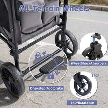 Wagon Stroller For 4 Kids, 4 Seater Wagon Stroller With Snack Tray, With Canopy, Adjustable Handlebars,Foldable Wagon Stroller 4 Seater - Grey - View 4