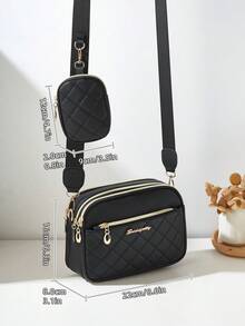 2pcs/Set Fashionable Rhombus Stitching Multilayer Crossbody Shoulder Bag & Charm Bag For Women - Black - View 3