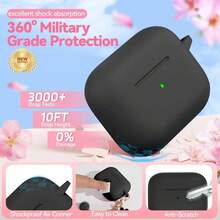 Funda protectora de silicona suave para AirPods, con llavero de cadena de flores y kit de limpieza - Negro - Ver 2