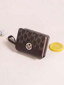 Fashionable Embroidered Tri-Fold Multi-Card Women Wallet, European And American Style Letter Design, Mini - Coffee - View 1