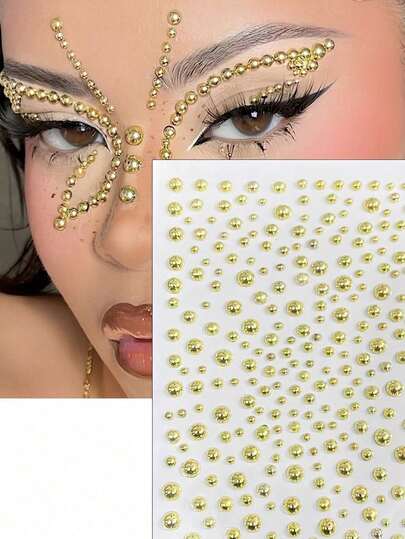 Gold 3d Rhinestone Stickers - Multi-Size Round And Teardrop Glitter Stickers For Face, Hair, Body - Diy Party Makeup, Music Festival And Clothing Accessories - Gorgeous Gift, Dress Up Stickers