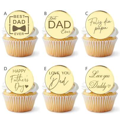 20pcs Gold Mirror Acrylic "Happy Father's Day Dad I Love You" Cup Decor, Suitable For Father's Day Theme Party Homemade Cup Dessert Decoration