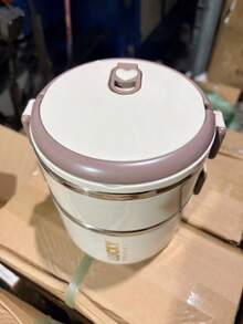 1 pieza Caja de almuerzo aislada multicapa con tapa y asa, fácil de limpiar, adecuada para la escuela, la oficina, el camping y las comidas al aire libre - Beis - Ver 12