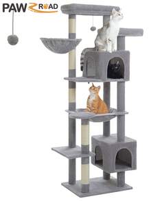 PAWZ Road 69-Inch Large Cat Tree, Gothic Cat Tower For Indoor Large Cats With Super Large Hammock, Tall Cat Climbing Tree Tower With Scratching Posts, Cozy Condo House And Large Top Perch,Grey - 灰色 - 查看 7