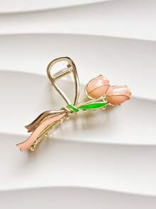 1pc Women's Purple Tulip Flower Hair Claw Clip, Hair Claw Hair Accessory - Purple - View 3