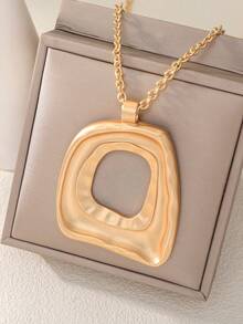 1pc Minimalist Geometric Pendant Necklace, Suitable For Women's Daily Wear, Wedding, Travel, Beach - Matte Gold - View 2