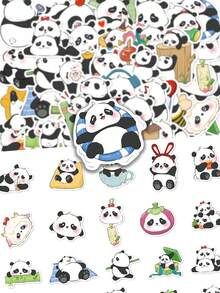 50pcs Panda Stickers Cute Cartoon Aesthetic For Journal, Phone Case, Tablet, Water Bottle, Helmet, Bike, Luggage, Waterproof Decals - Multicolor - View 1
