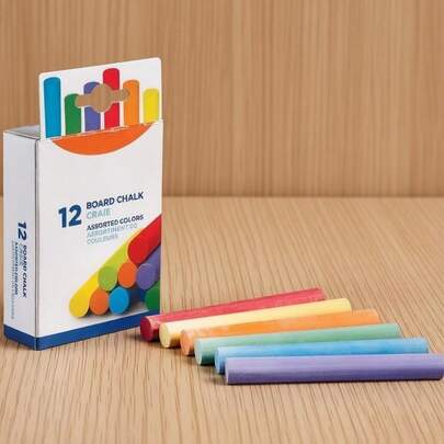 12 Count Assorted Colored Board Chalk, Chalk Sticks For Classroom Blackboards & Art Projects, Smooth Drawing & Easy Erase
