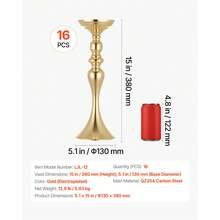 16 PCS Wedding Flower Vase, 15 In Tall Flower Table Centerpieces, Crystal Banquet Vases Easy Installation, Electroplated Versatile Arrangement Stand For Party Events Home Decor Reception, Gold - 15-inch Gold (16 pieces) - 查看 7