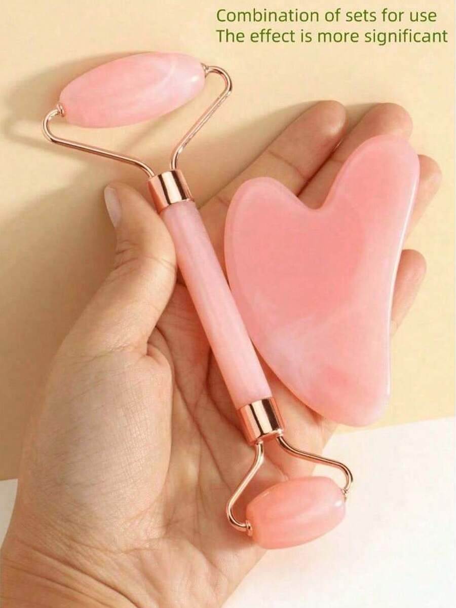 1/2件套面部美容刮痧按摩工具套装，非水晶ABS树脂材质粉色滚轮按摩身体刮痧工具套装，身体疏通面部美容工具，适合女性、学生、母亲、姐妹，节日礼物 - 粉色 - 查看 1