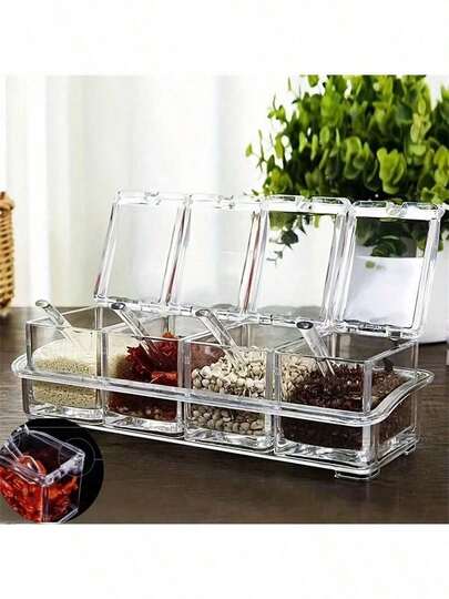1/8Pcs Acrylic Seasoning Organizer Set With Lids And Spoons Clear Spice Pots Condiments Containers Lead-Free Plastic Kitchen Cooking Storage Jars For Salt Sugar Spices Kitchen Supplies New Year Valentine's Day Mother's Day Father's Day Summer Graduation Back To School Gifts