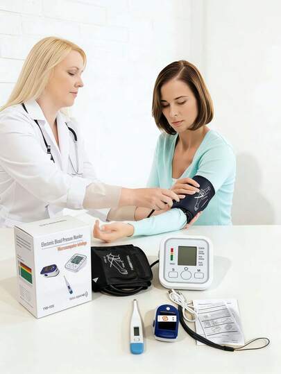 MORE BEAUTY Kit Monitoreo Salud: Tensiómetro + Oxímetro + Termómetro Digital Preciso Hogar,Kit Familiar de Monitoreo de Salud: Tensiómetro de Muñeca + Termómetro + Oxímetro de Pulso + Medidor de Glucosa, Funciona con Pilas, Un Regalo para Padres y Abuelos