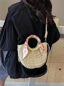 SIMUTINE Nouveau sac à bandoulière mode, sac bandoulière tressé pour femmes, sac cabas style polyvalent Ins, en tissu tressé, convient pour un usage quotidien, les courses, les déplacements, le travail, l'université - Blanc - Voir 7