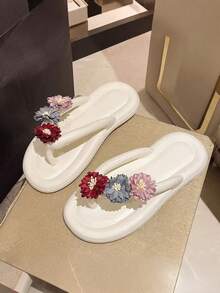 软底防滑耐磨室内沙滩拖鞋，透气轻便平底人字拖 - 白色 - 查看 5