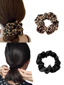 2个复古豹纹发圈，布艺发绳，弹性发圈，法式休闲发饰，马尾辫发圈，家居卧室装饰 - 彩色 - 查看 2