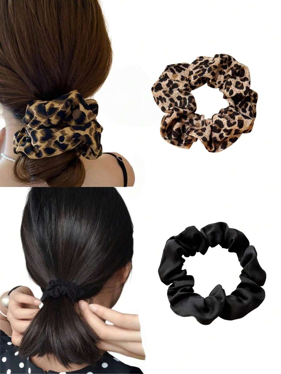 2个复古豹纹发圈，布艺发绳，弹性发圈，法式休闲发饰，马尾辫发圈，家居卧室装饰