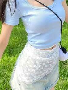 1件芭蕾舞风格蕾丝头巾/三角巾，多功能迷你裙，可作围裙或裙摆，腰带 - 彩色 - 查看 1