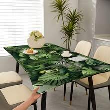 1pc Elastic Edge Tablecloth, Suitable For Outdoor Use, Lightweight And Washable, Deep Green Jungle Style With Tropical Plant Print, Full Cover Tablecloth For Picnic Party, Family Gathering, Indoor/Outdoor Decoration, Holiday Use - Multicolor - View 2