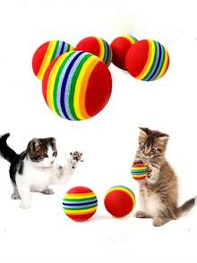 Small, Medium, Large EVA Foam Rainbow Balls, Elastic Bouncy Balls, Pet Toys For Dogs & Cats, Silent Balls - Multicolor - View 6