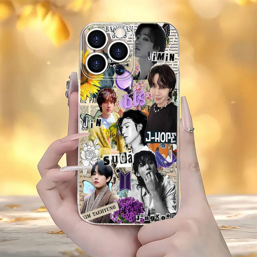 Collage de miembros de con colores vibrantes. Tema de collage.funda de teléfono Fundas compatibles con ,Apple,VIVO,OPPO,,, y Honor.Fabricadas en silicona TPU,ofrecen protección contra golpes y caídas. - transparente - Ver 1