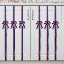 6 Pcs 4th Of July Cabinet Bows Star Striped Print Ribbon Cabinet Bows, Reusable Hanging Decor For Kitchen Cabinet Doors  Drawers - Blue - View 3