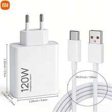 Xiaomi Original 120W Super Fast Charging Combo Global Version Type-A Power Adapter To Type-C Charging Port (Complies With European Standard Plug) With 1 Meter Data Cable, White - White - View 8