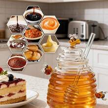 1/2 PCS 480ml/16.23oz High Borosilicate Glass Honeycomb Jars, With Lid And Stir Bar, Transparent Honey Storage Containers, Suitable For Home, Weddings, Parties, And Kitchen Use. - 橘色 - 查看 2
