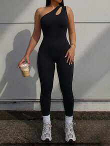 Bộ jumpsuit nữ thời trang màu trơn khoét eo không tay dáng ôm, màu đen thanh lịch mùa hè. - màu đen - Xem 2
